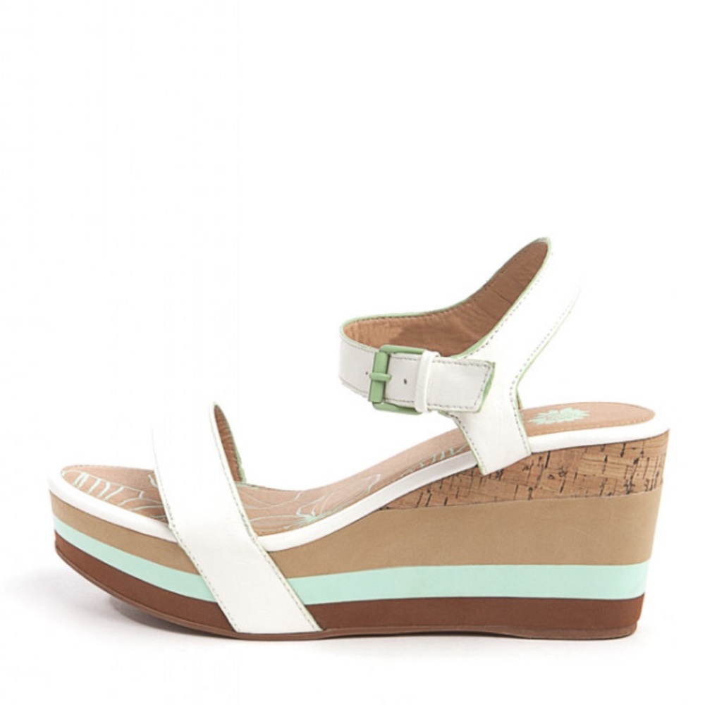 Yellowbox white teal cork Coreen wedge sandals - Picture 2 of 8